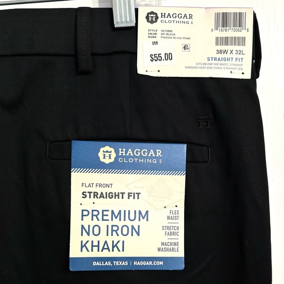 Haggar Premium No Iron Flat Front Straight Fit Mens Black Khaki Size 38 x 32 NWT - Picture 3 of 11